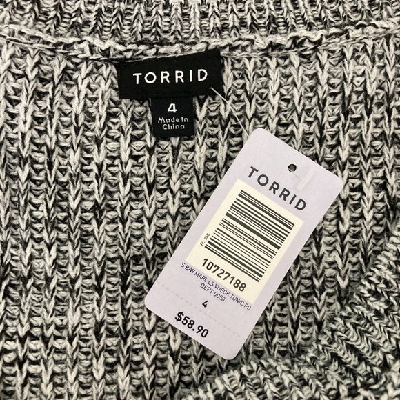 New Torrid Sweater Marled V Neck Tunic Long Sleeve Stretch Size 4 - Picture 4 of 6